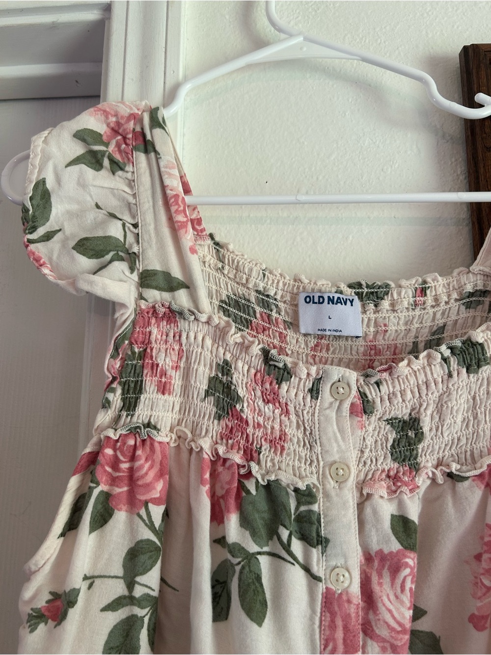 Old Navy White Floral Tiered Sundress with Pink Roses - Picture 3 of 5
